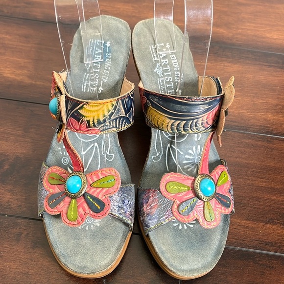 Spring Step L'Artiste Women's Agalla Leather Sandals size 41 Floral Boho Artsy - Picture 2 of 13